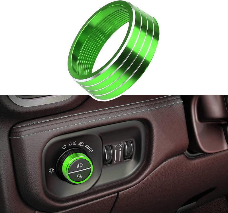 Bentolin Headlights Switch Button Knob Cover for Dodge RAM 2018-2025 Aluminum Alloy Ring Trim Decoration Accessories Green 1Pcs - Image 1